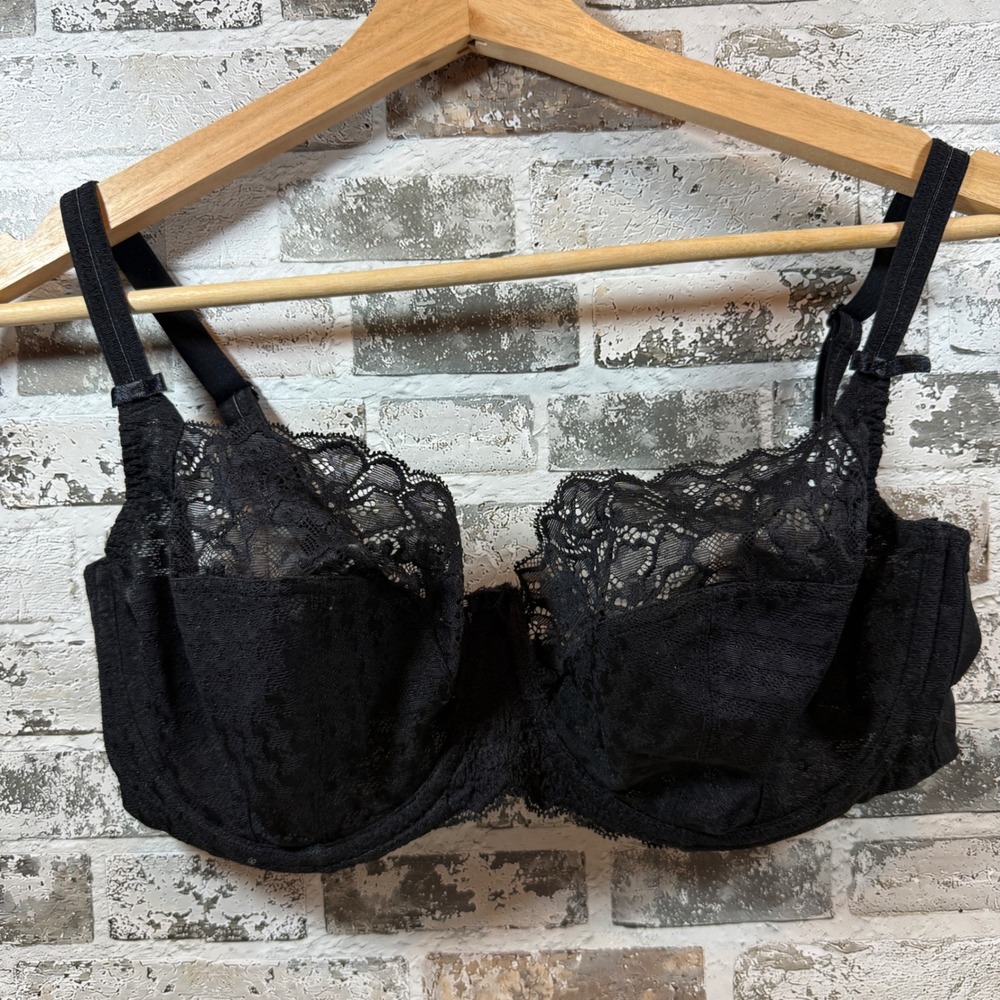 Panache Envy Black Lace Full Cup Bra 38DD Underwire Balconette 7285